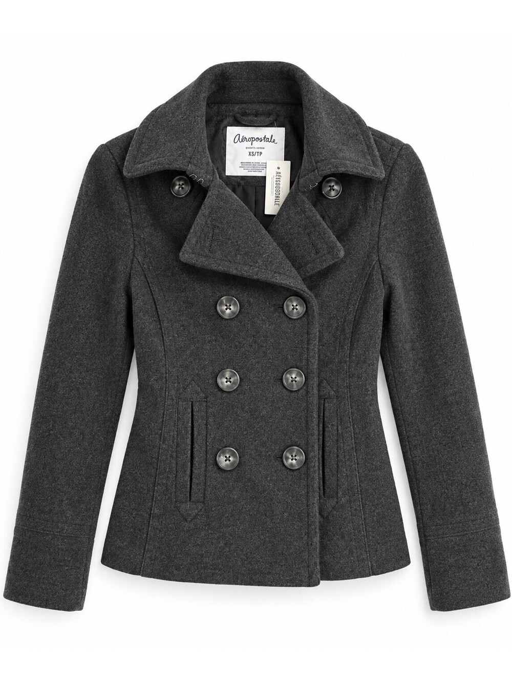 Aeropostale Women’s XS Gray Wool Blend Double Breasted Peacoat Jacket Y2K